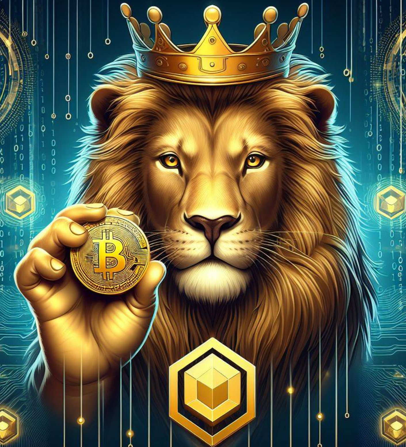 A Lion with a Crown holding Bitcoin thumbnail for LEO Token article