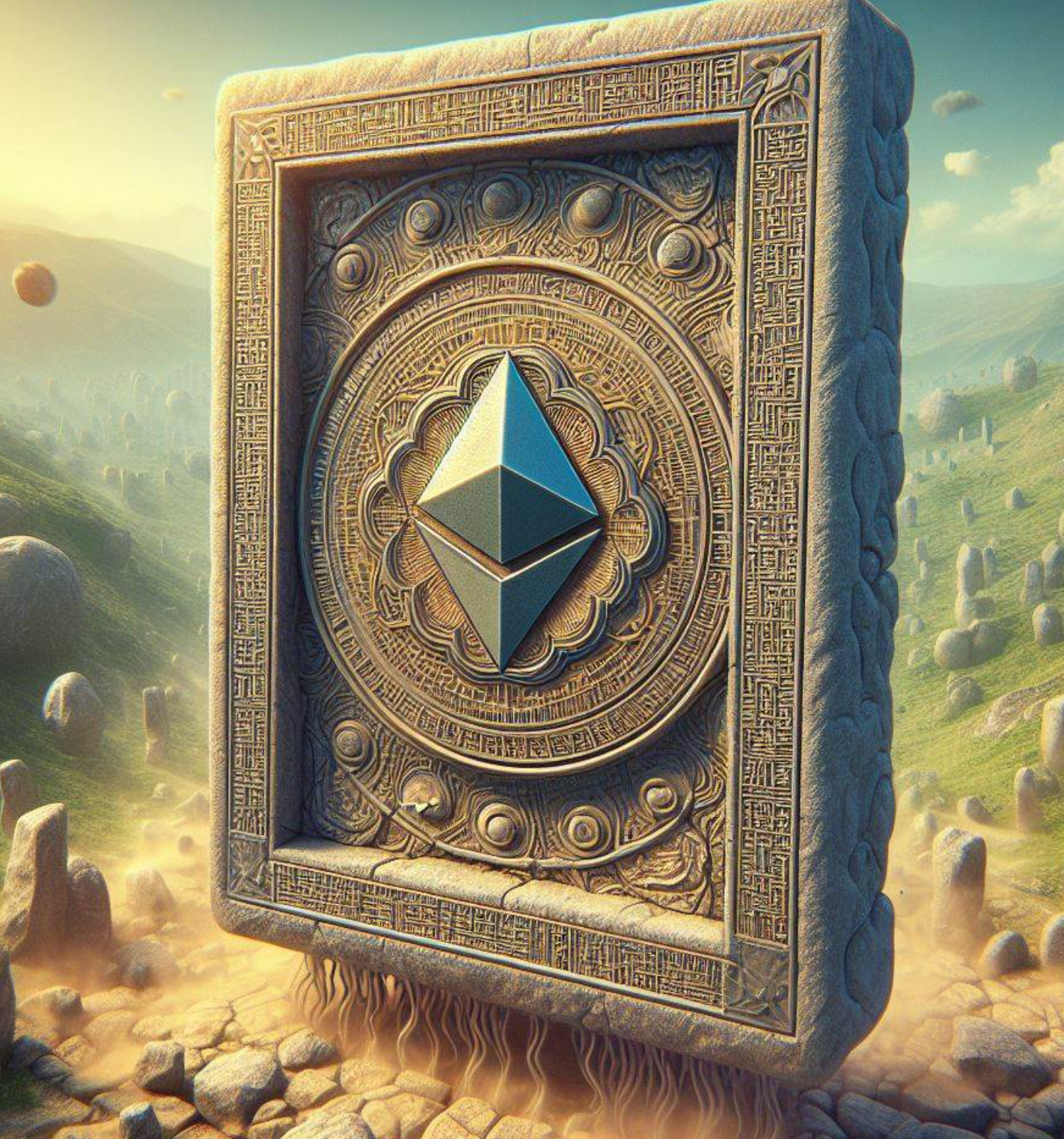 Stone tablet with the Ethereum Classic Logo