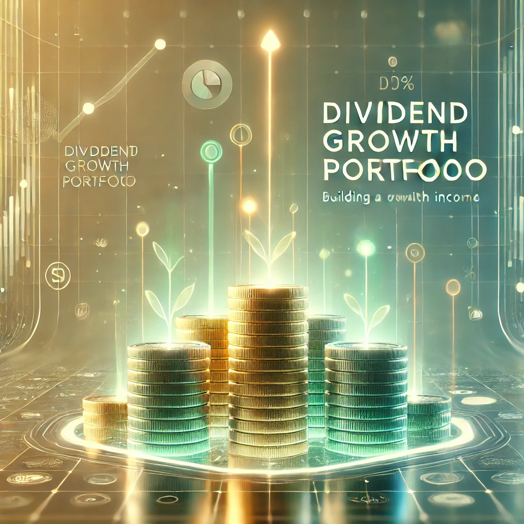 "Dividend Growth Portfolio." It features growing stacks of coins and a sleek, modern design to represent financial growth and passive income.