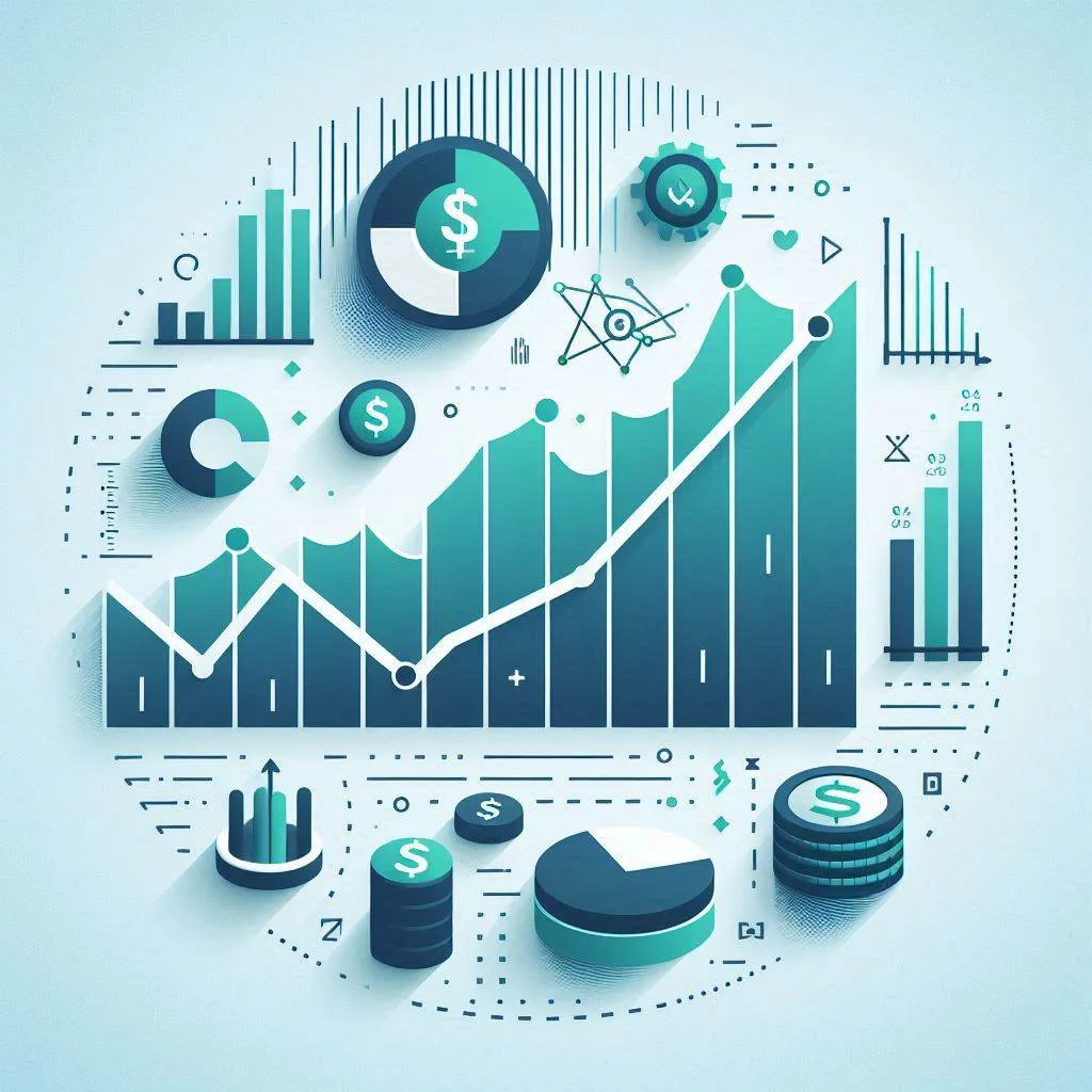 A clean, modern graphic featuring a financial theme: a graph with an upward trend, symbolizing growth, overlaid with icons representing index funds (a stack of coins, a pie chart, a stock market ticker). The design is minimalist, with soothing blue and green tones, evoking trust and stability.